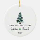 Waterverf eerste kerstman getrouwd keramisch ornament (Achterkant)