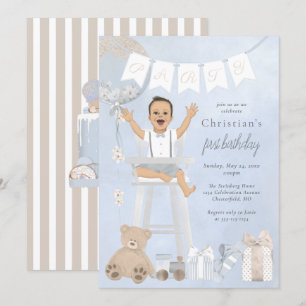 Waterverf eerste verjaardag Baby in hoge stoel Kaart