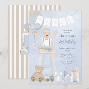 Waterverf eerste verjaardag Baby in hoge stoel Kaart