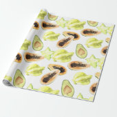 Waterverf Eetbaar Exotic Fruits Monogram Patroon Cadeaupapier (Uitgerold)