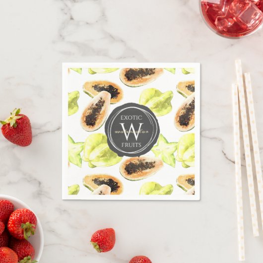Waterverf Eetbaar Exotic Fruits Monogram Patroon Servet (Insitu)