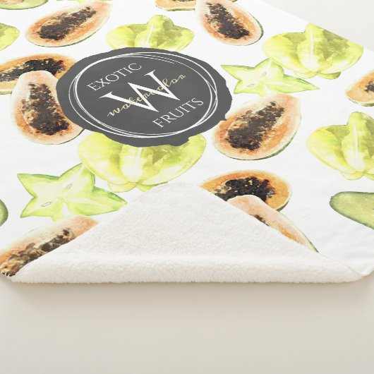 Waterverf Eetbaar Exotic Fruits Monogram Patroon Sherpa Deken (3/4)