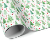Waterverf effect diverse Fir Trees thema Cadeaupapier (Rol Hoek)