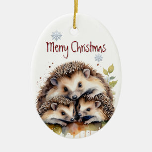 Waterverf Egel Familie Wildlife Animal Custom Keramisch Ornament
