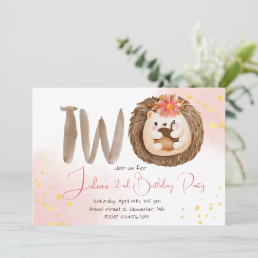 Waterverf egel tweede uitnodiging (Staand voorkant)