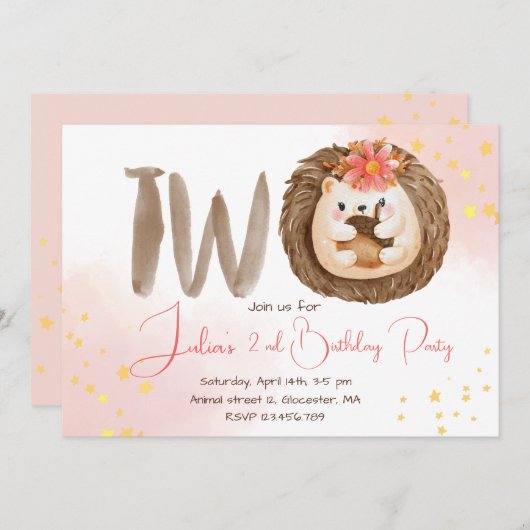 Waterverf egel tweede uitnodiging (Voorkant / Achterkant)