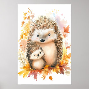 Waterverf Egelnurseryprint, Mama en Baby Poster