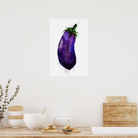 Waterverf Eggplant Poster (Keuken)