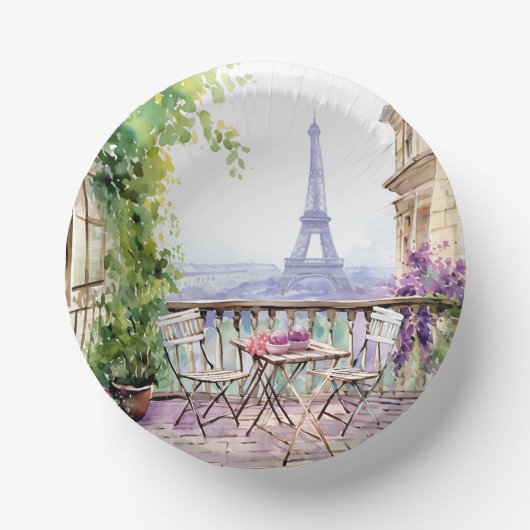Waterverf Eifel Tower Paris Frans Café Papieren Kommen (Voorkant)