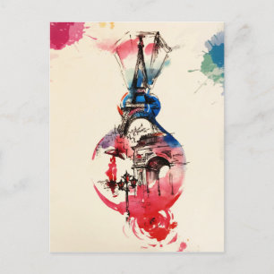  Waterverf Eiffel Tower Travel Love Feestdagenkaart