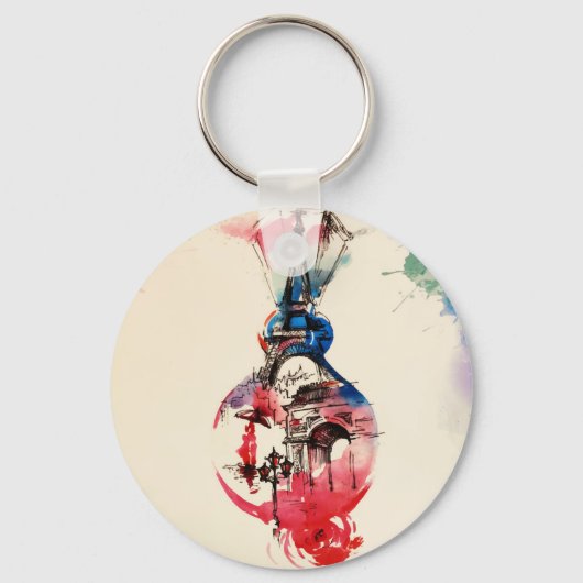 Waterverf Eiffel Tower Travel Love Sleutelhanger (Voorkant)