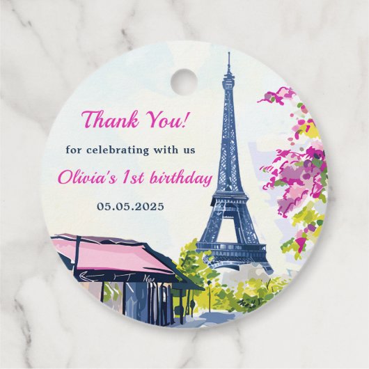 Waterverf Eiffeltoren Parijs 1e verjaardagsfeest Bedankjes Labels (Achterkant)
