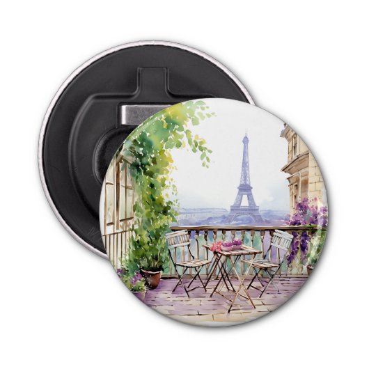Waterverf Eiffeltoren Parijs Frans Café Button Flesopener (Voorkant)