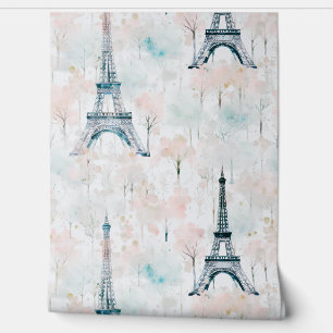 Waterverf Eiffeltoren Paris Pastel Behang