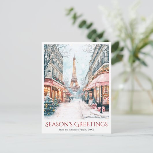 Waterverf Eiffeltoren Snow Paris Frankrijk Reizen Feestdagenkaart (Staand voorkant)