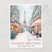 Waterverf Eiffeltoren Snow Paris Frankrijk Reizen Feestdagenkaart (Voorkant)