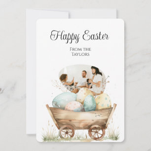 Waterverf Eitenmand Happy Easter Family Foto Feestdagenkaart
