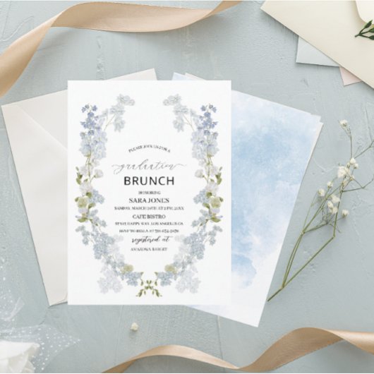 Waterverf Elegant blauw afstuderen Brunch Kaart