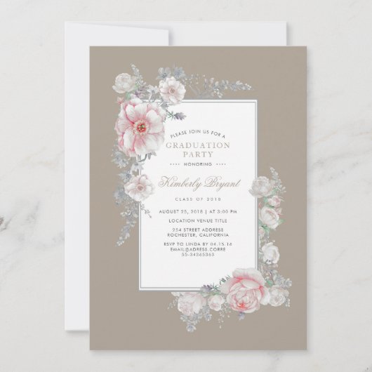 Waterverf Elegant Bloemen Graduation Party Kaart (Voorkant)