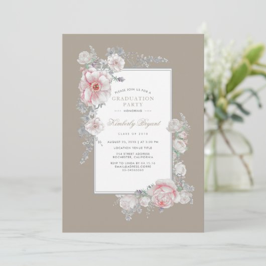Waterverf Elegant Bloemen Graduation Party Kaart (Staand voorkant)