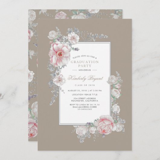 Waterverf Elegant Bloemen Graduation Party Kaart (Voorkant / Achterkant)