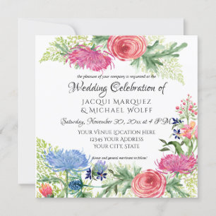 Waterverf Elegant Blue en roze Floral Fern Leaf Kaart