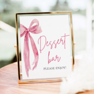 Waterverf Elegant Blush Roze Bow Dessert Bar Teken Poster