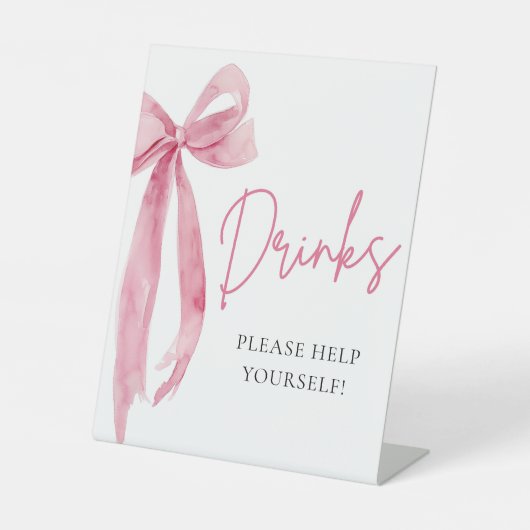 Waterverf Elegant Blush Roze Bow Drinken Teken Reclamebord Met Voetstuk (Voorkant)