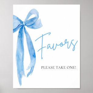 Waterverf Elegant Dusty Blue Bow Favors Sign Poster