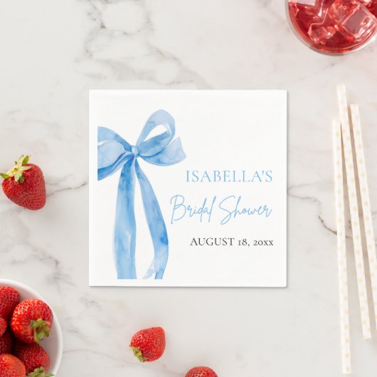 Waterverf Elegant Dusty Blue Bow Vrijgezellenfeest Servet (Insitu)