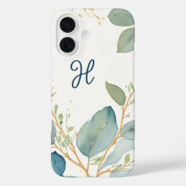 Waterverf Elegant Eucalyptus tak monogram iPhone 16 Hoesje