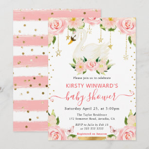 Waterverf Elegant Floral Swan Baby shower Kaart