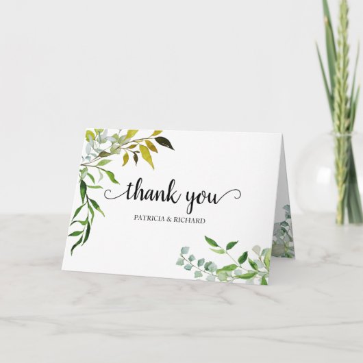 Waterverf Elegant groen bruiloft dank u Kaart (Voorkant)