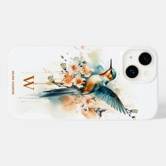 Waterverf Elegant Hummingbird Monogram met naam Case-Mate iPhone Case (Achterkant (horizontaal))