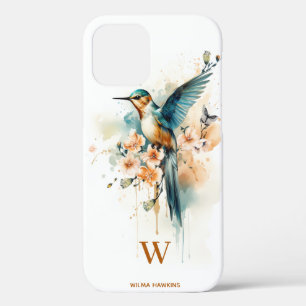 Waterverf Elegant Hummingbird Monogram met naam iPhone 12 Hoesje