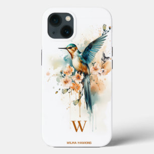 Waterverf Elegant Hummingbird Monogram met naam iPhone 13 Hoesje