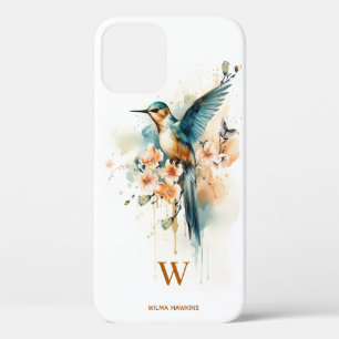 Waterverf Elegant Hummingbird Monogram met naam iPhone 12 Hoesje