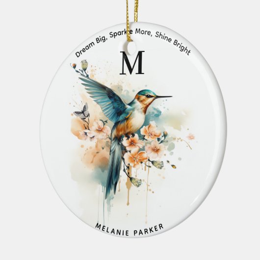 Waterverf Elegant Hummingbird Monogram met naam Keramisch Ornament (Links)