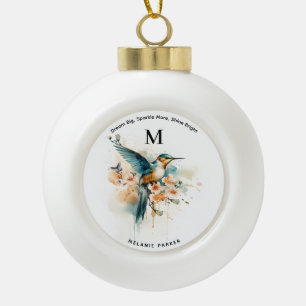 Waterverf Elegant Hummingbird Monogram met naam Keramische Bal Ornament