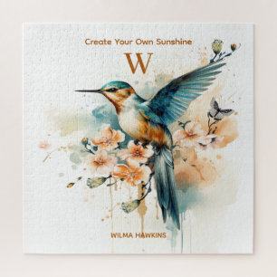 Waterverf Elegant Hummingbird Monogram met naam Legpuzzel