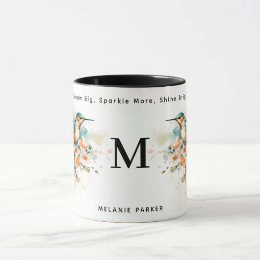 Waterverf Elegant Hummingbird Monogram met naam Mok (Midden)