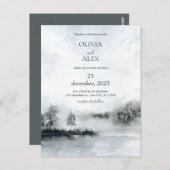 Waterverf elegant in de winter bruiloft uitnodigin briefkaart (Voorkant / Achterkant)