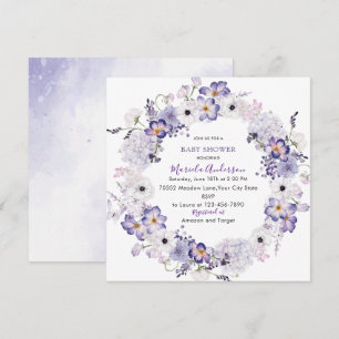Waterverf Elegant lila Bloemen baby shower Feestdagenkaart