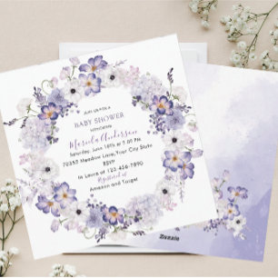 Waterverf Elegant lila Bloemen baby shower Feestdagenkaart