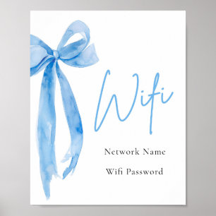 Waterverf Elegant Modern Dusty Blue Bow WiFi Sign Poster