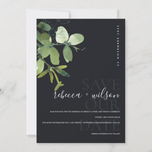 WATERVERF ELEGANT MODERN GREEN NAVY EUCALYPTUS SAVE THE DATE