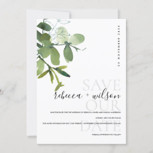 WATERVERF ELEGANT MODERN GREEN WHITE EUCALYPTUS SAVE THE DATE