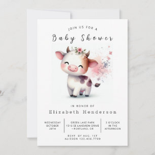 Waterverf Elegant Modern Koe Baby shower Kaart