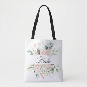 Waterverf Elegant roze Blush Floral Bride Script Draagtas