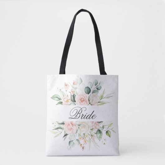 Waterverf Elegant roze Blush Floral Bride Script Draagtas (Voorkant)
